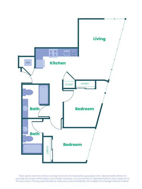 Floor plan for studio, 1033 sqft